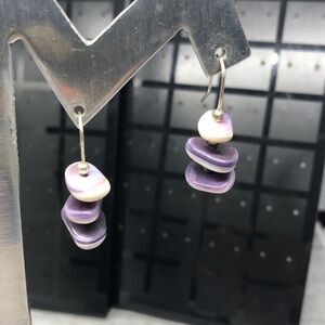 Vintage artisan sterling silver 925 shell earrings boho coastal beach dangle.